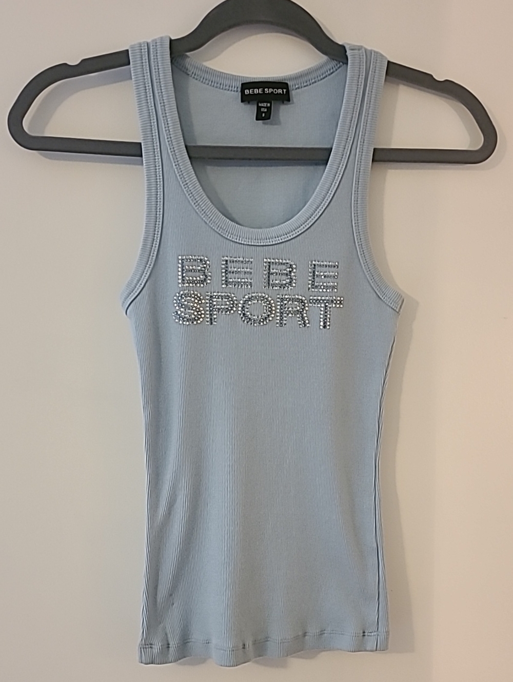 bebe Light Blue Ribbed Tank with BEBE SPORT Label